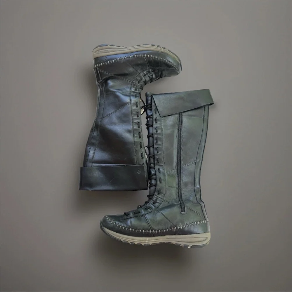 Columbia Women Tall Leather Winter Boots Black Size 7